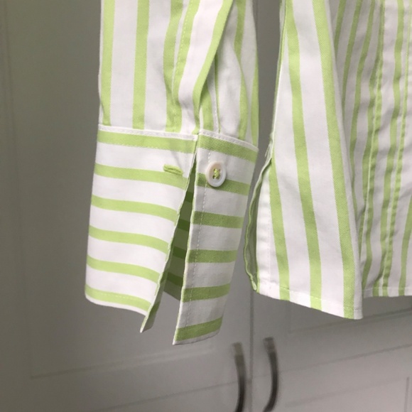 FoxCroft Women’s Non Iron Button Up Fitted Fit Shirt / Blouse US 8 Lime Stripe - Picture 4 of 8